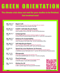 Poster for two weeks of Green Orientation events at KIT