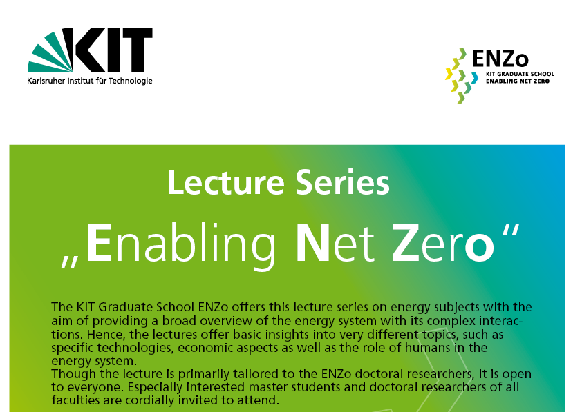 Vortragreihe "Enabling Net Zero" am KIT, Themen zu Energie und Nachhaltigkeit.
