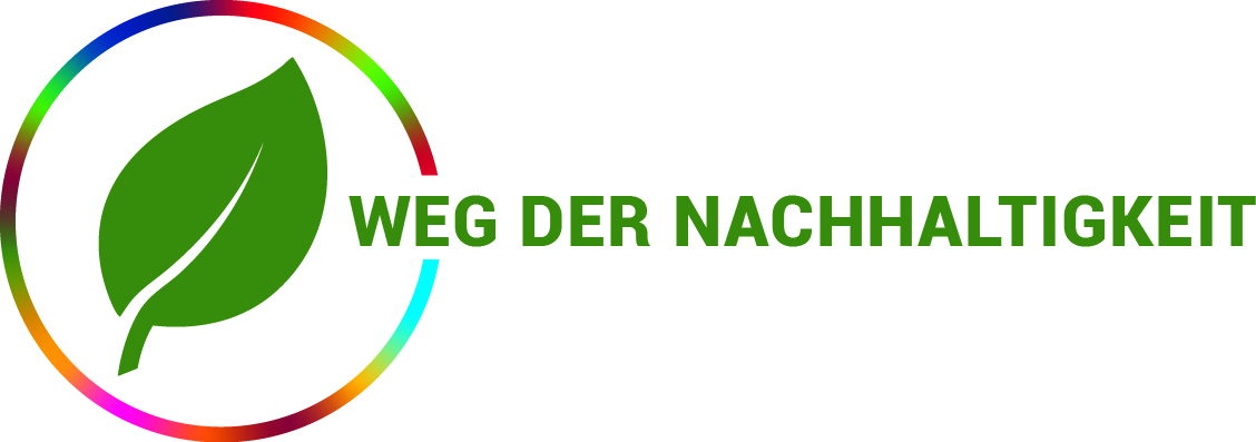 Grünes Blatt im Kreis mit "Weg der Nachhaltigkeit".