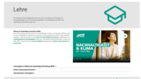 Webseite zum Bereich Lehre am KIT mit Fokus auf Nachhaltigkeit und einem Video-Player.
